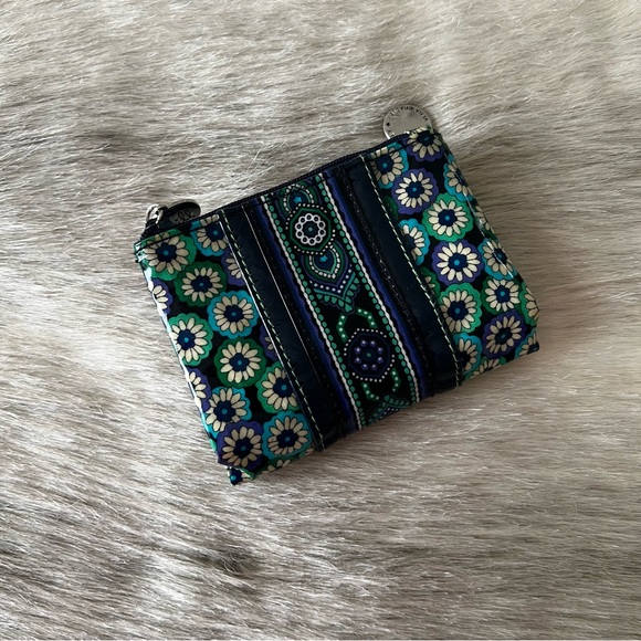 Vera Bradley Blue Rhapsody Frill 2009 Snap Double Sided Wallet Black Blue Green - Picture 3 of 12